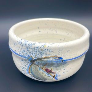 Stoneware White Hand Painted Condiment/Spice/Nut Bowl